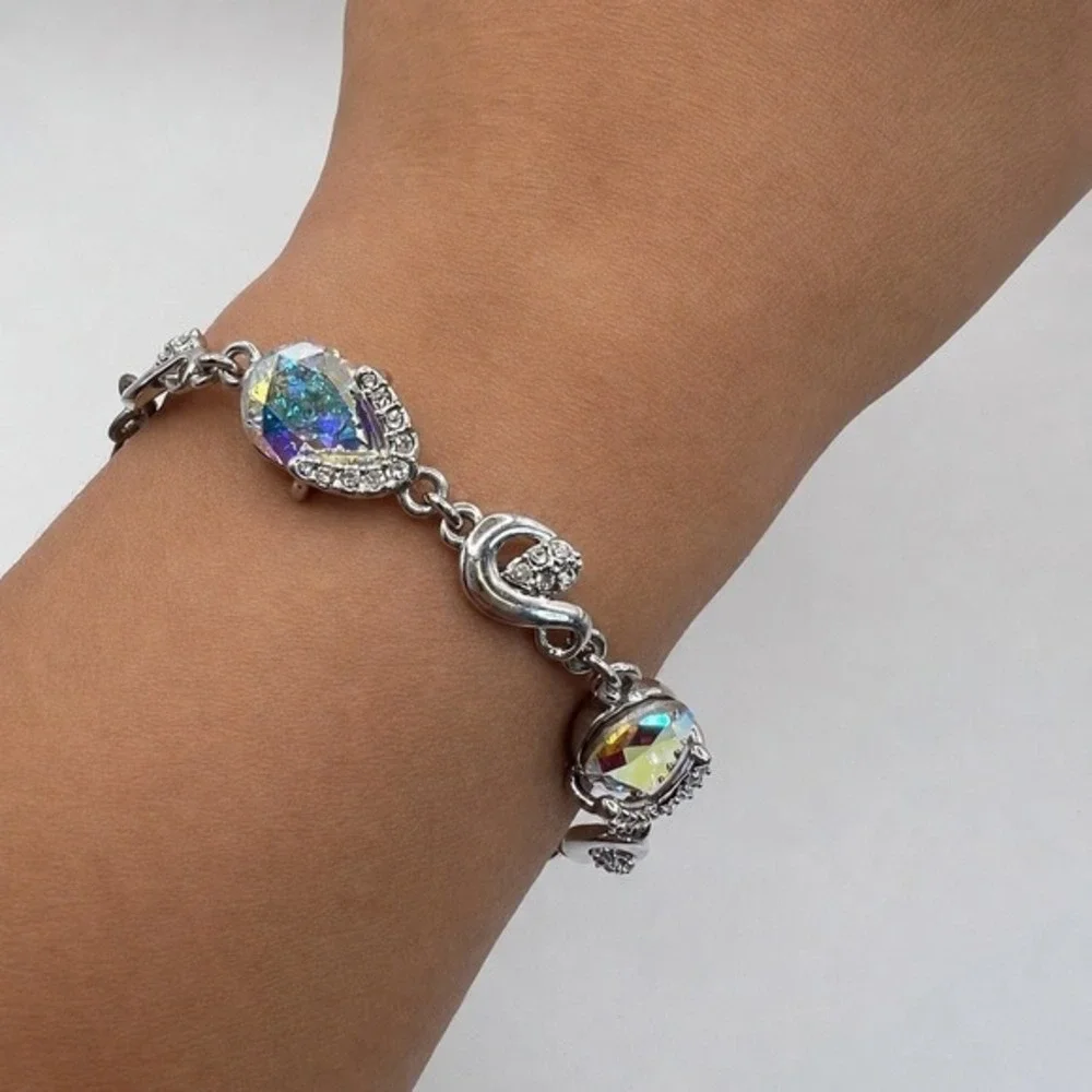 FA‎ 925 Sterling Silver AB Crystal Teardrop Bracelet Rhinestone Adjustable